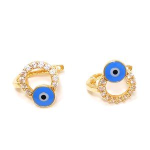 14 Carat Gold Earrings Enamel Evil Eye CZ Stones
